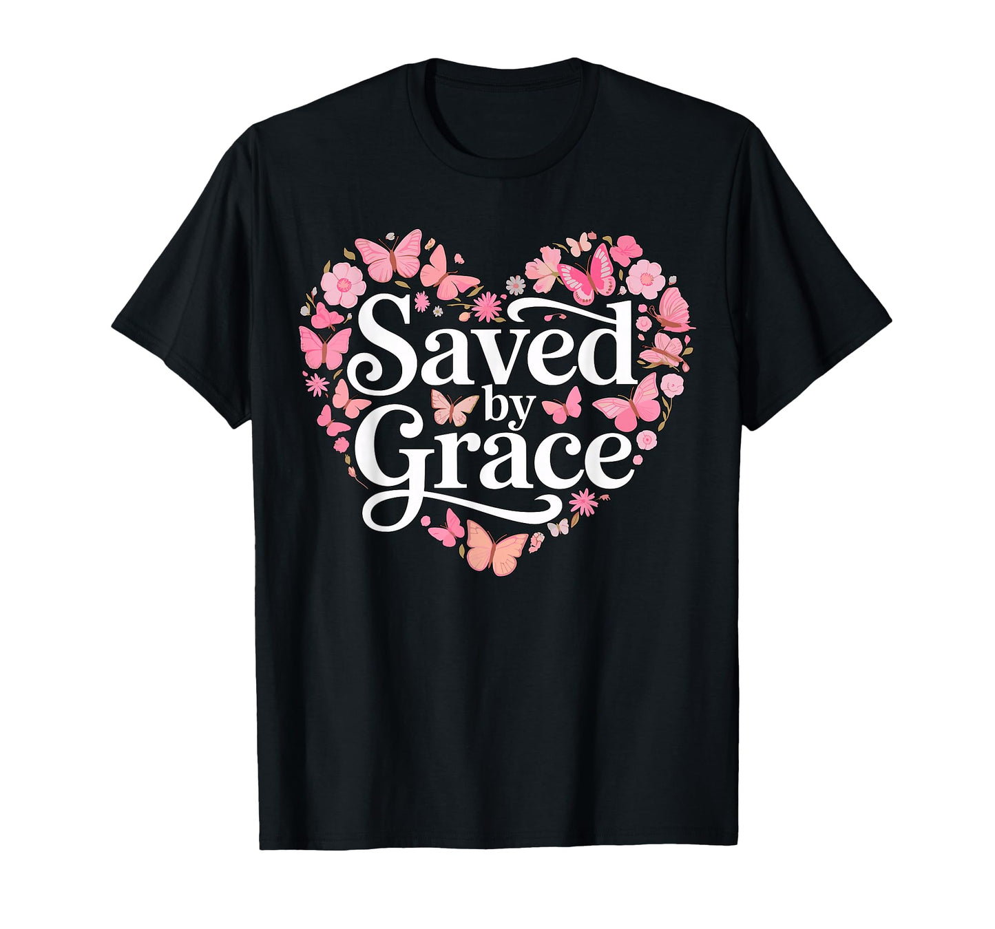 Saved by Grace Heart Floral Christian Faith T-Shirt