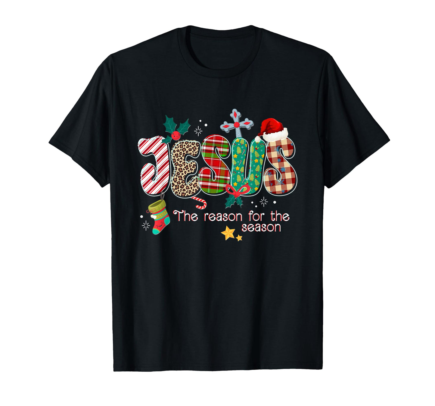 Jesus for The Season Christmas Buffalo Plaid Christian Cross T-Shirt