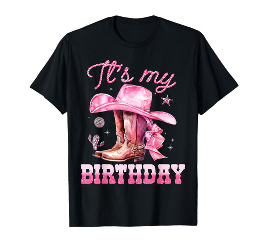 Birthday Girl It's My Birthday Pink Western Cowgirl Birthday T-Shirt