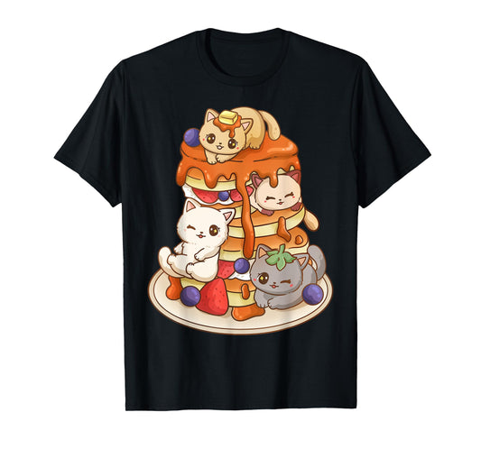 Cat Pancake Stack Kawaii Anime Cat Funny T-Shirt