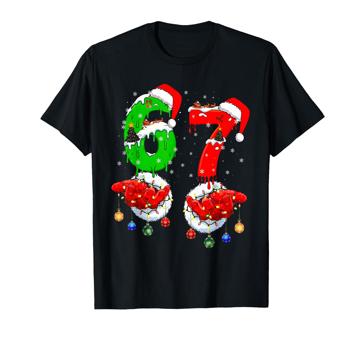 Funny Six Seven 67 Meme 6 7 Christmas Santa Hand Boys Teen T-Shirt