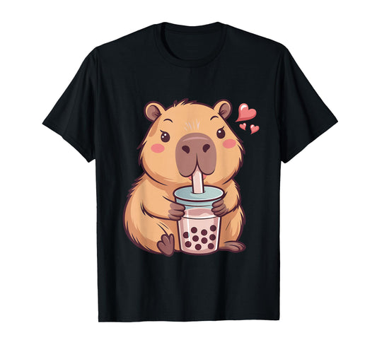 Cute Capybara Kawaii Anime Drinking Bubble Tea Lover Girls T-Shirt