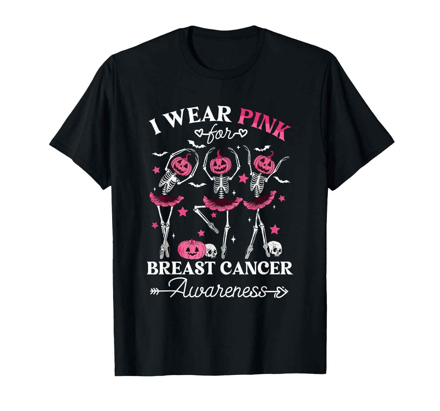 Skeleton Halloween I Wear Pink for Breast Cancer Awareness T-Shirt