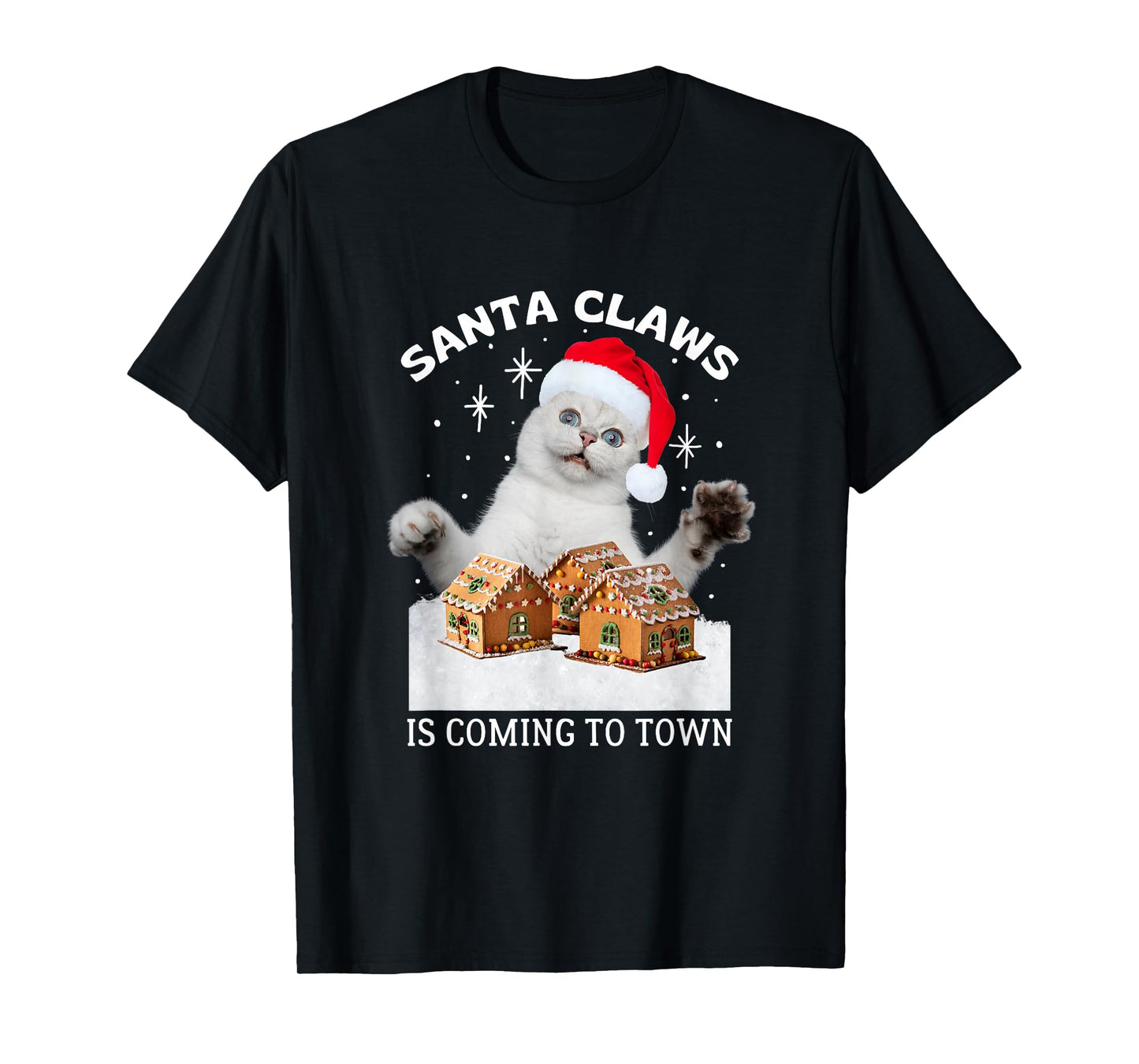Santa Claws Coming to Town Christmas Cat Funny Ugly Sweater T-Shirt