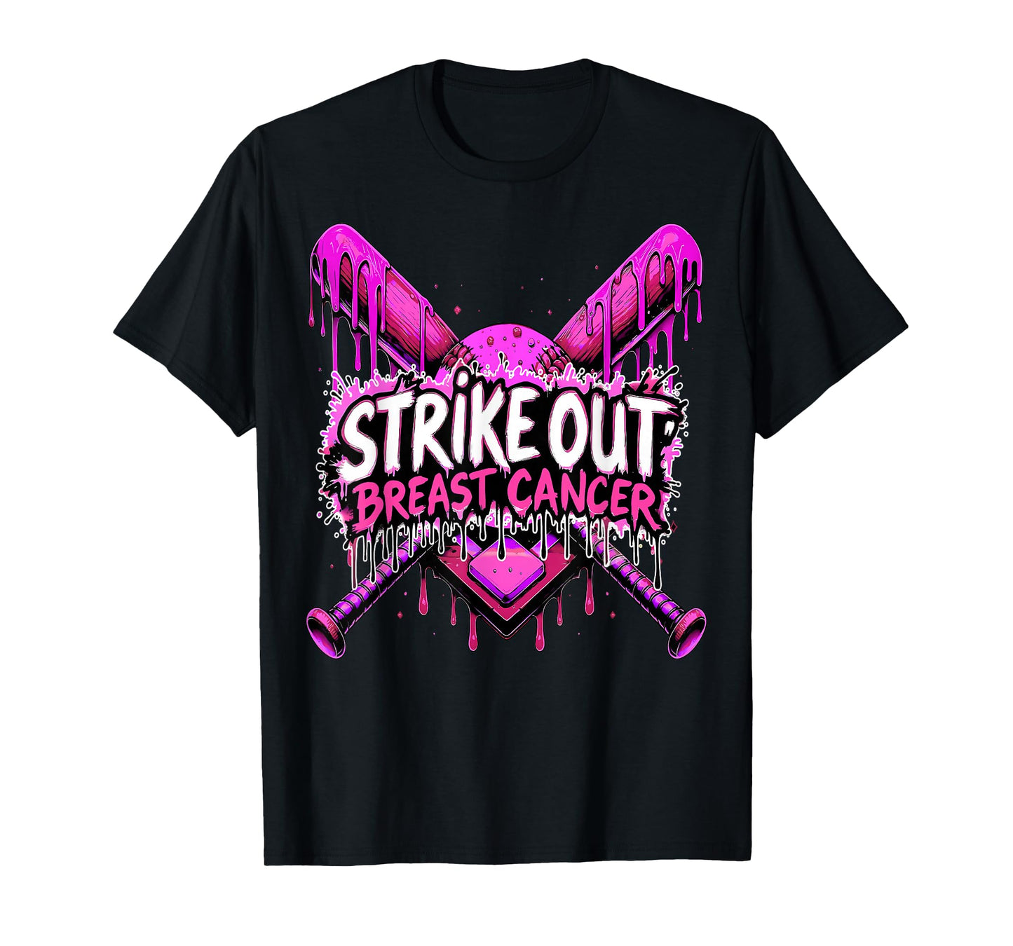 Strike Out Breast Cancer Baseball Softball Drip Home Plate T-Shirt