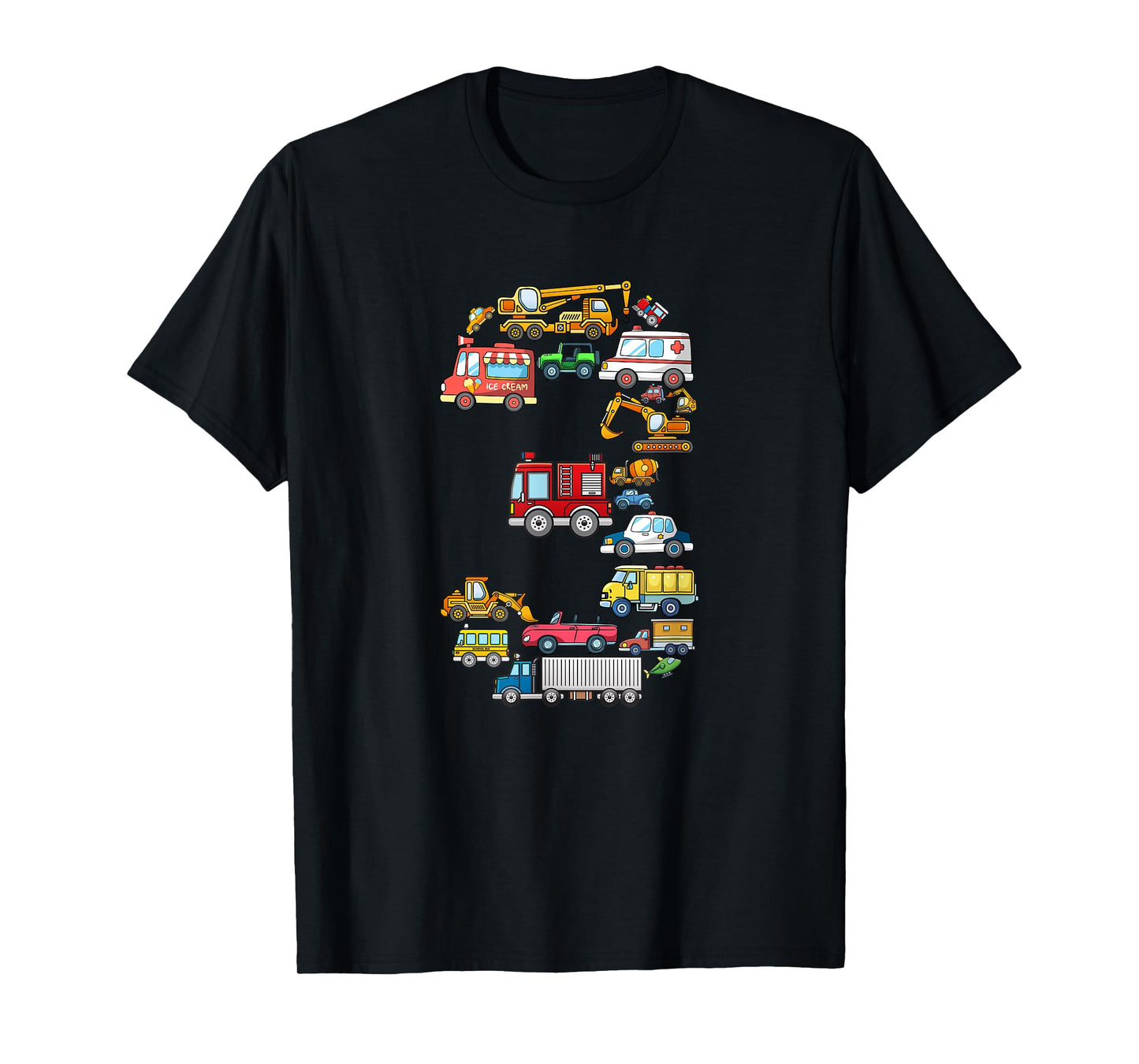 3rd Birthday 3 Year Old Transportation Cars Fire Truck T-Shirt