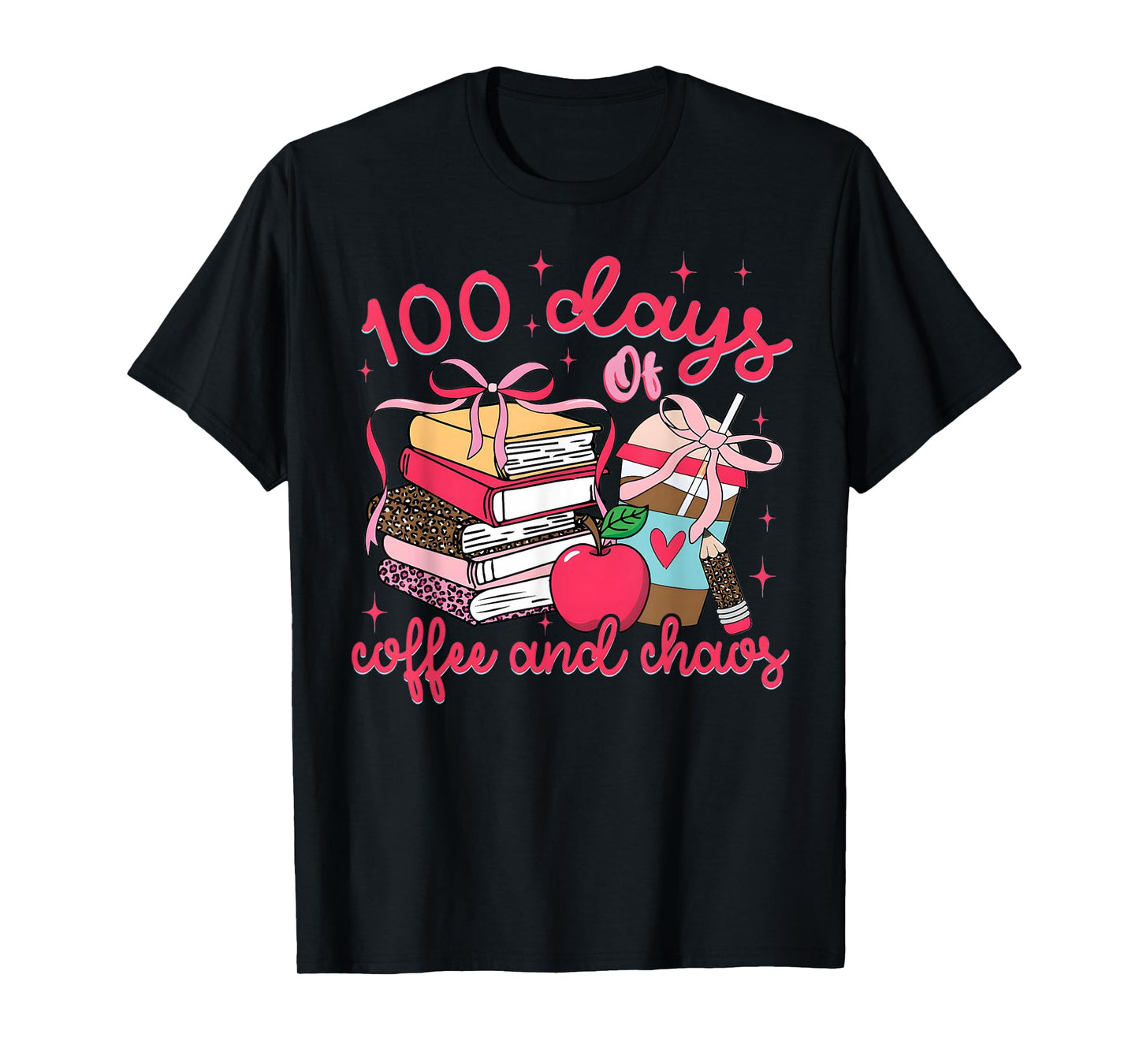 100 Days of Coffee and Chaos Coquette Bow Teachers Student T-Shirt