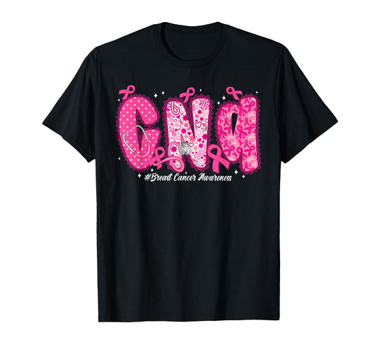in October We Wear Pink CNA Nurse Breast Cancer Awareness T-Shirt