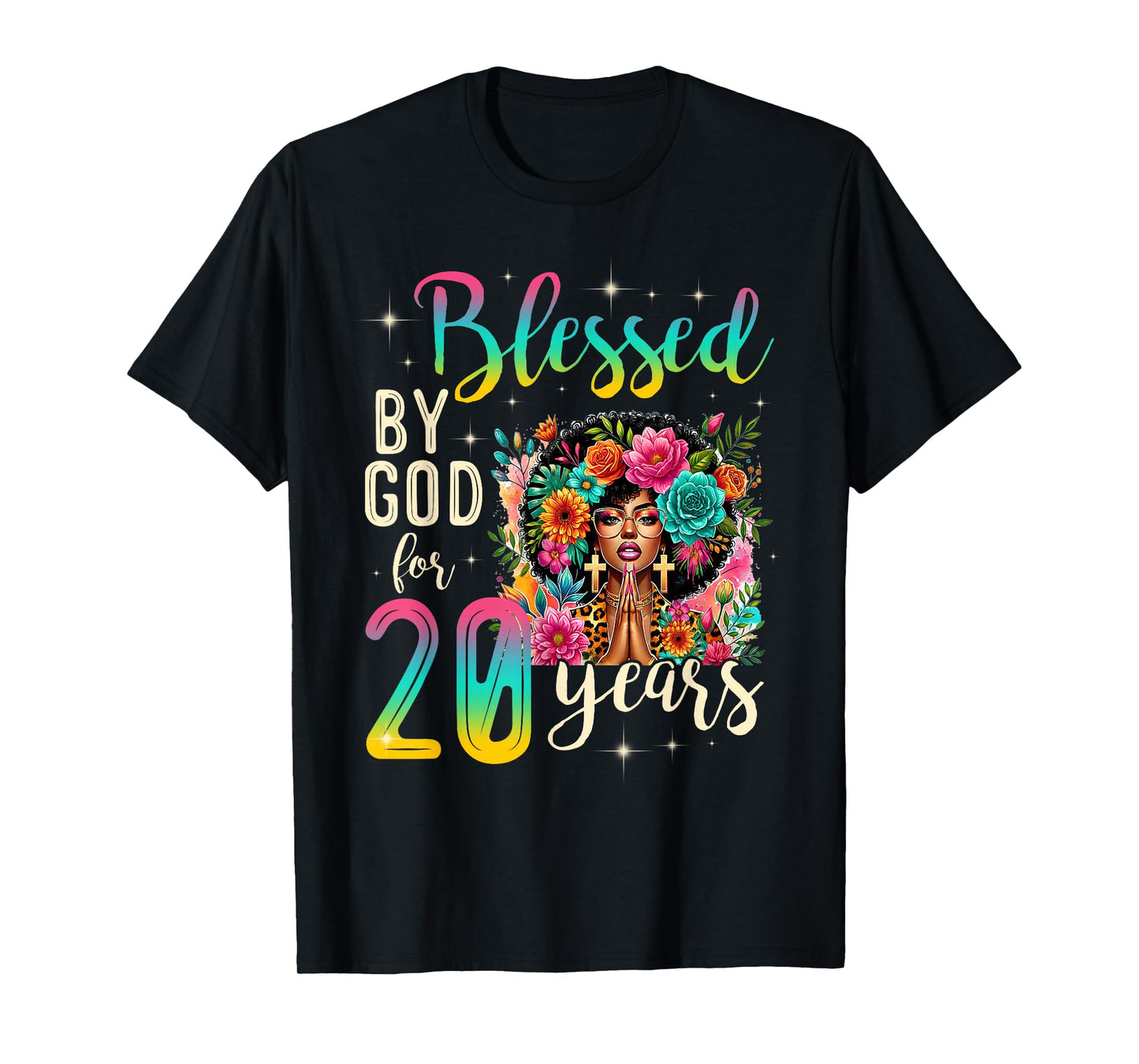 Black Girl Blessed by God for 20 Years Christian Birthday T-Shirt