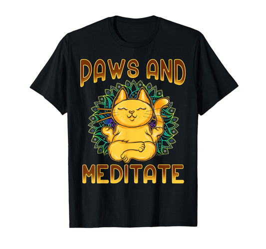 Yoga Paws And Meditate Funny Cat Lover Yogi Namaste Kitten Men Women Kids T-Shirt