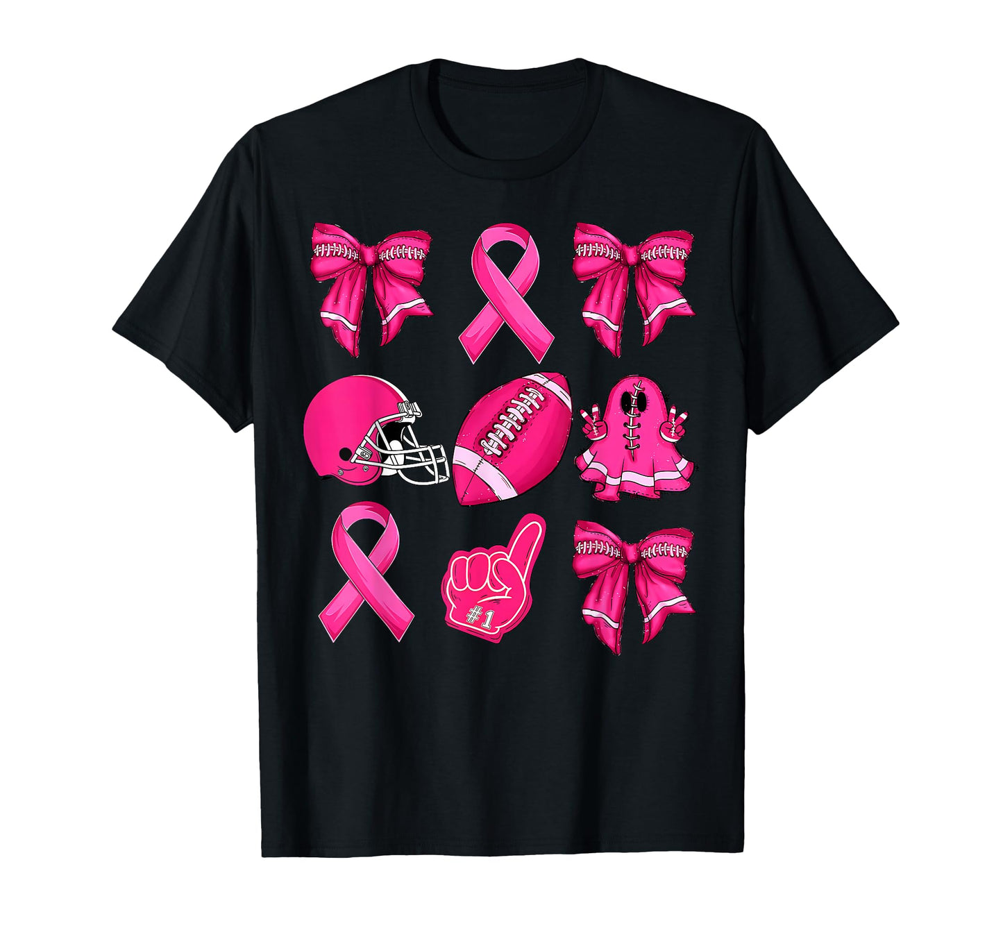 Football Game Day Ghost Halloween Breast Cancer Awareness T-Shirt