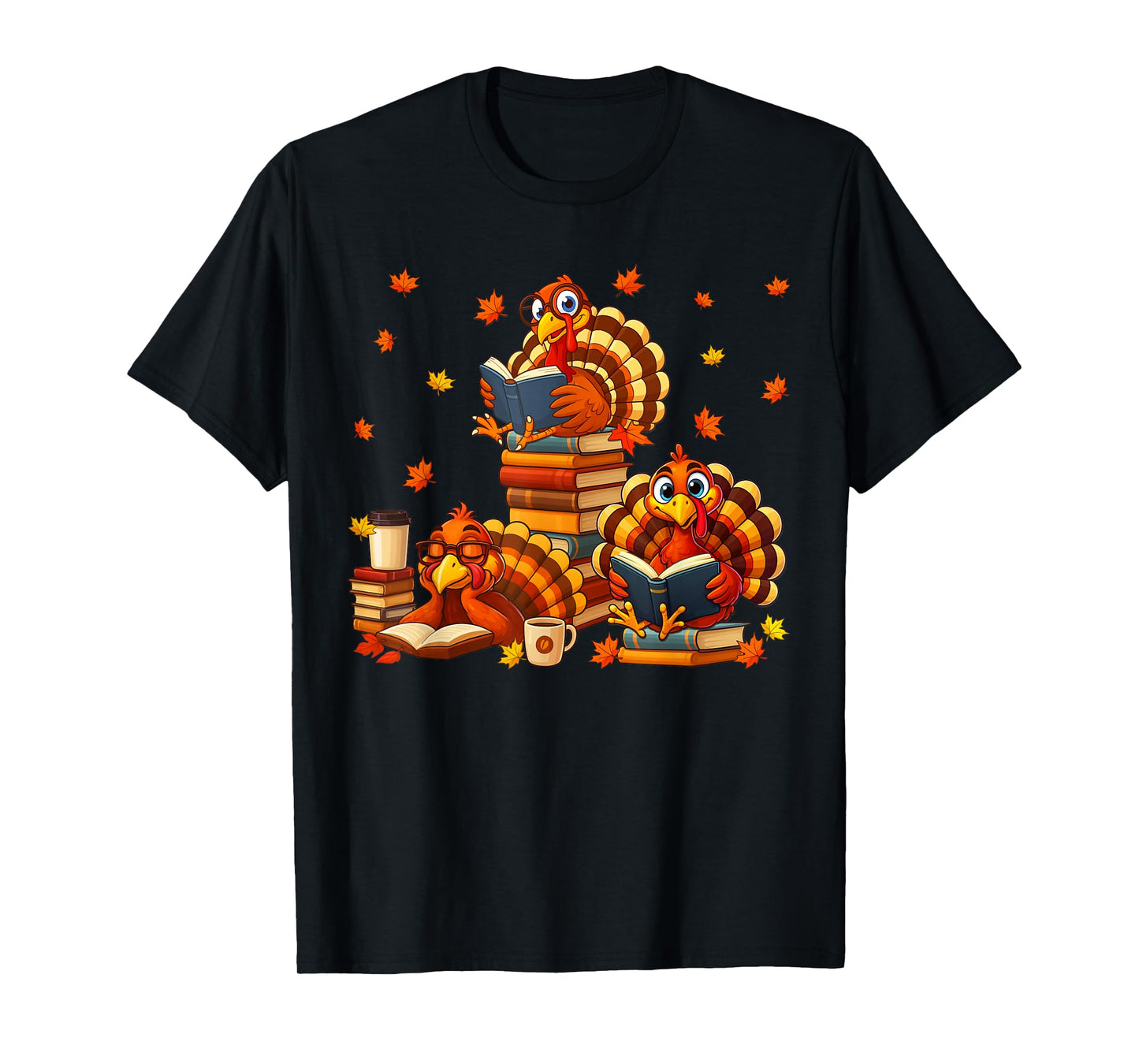 Funny Turkey Read Books Reading Fall Thanksgiving Teacher T-Shirt