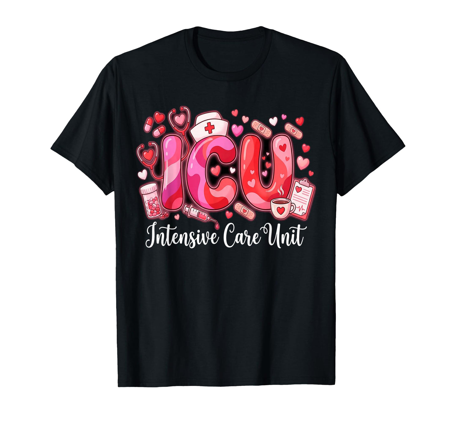 Cute Hearts ICU Valentine Nurse Valentines Day Shirt Nurses T-Shirt