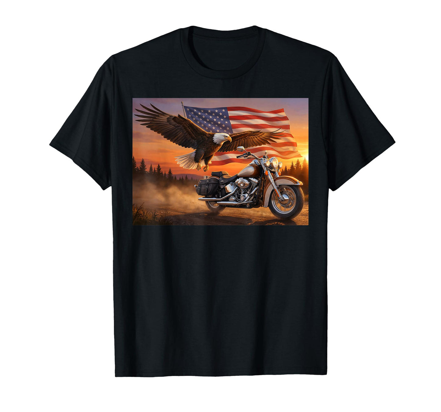 American Flag Motorcycle USA Flag Biker Retro T-Shirt