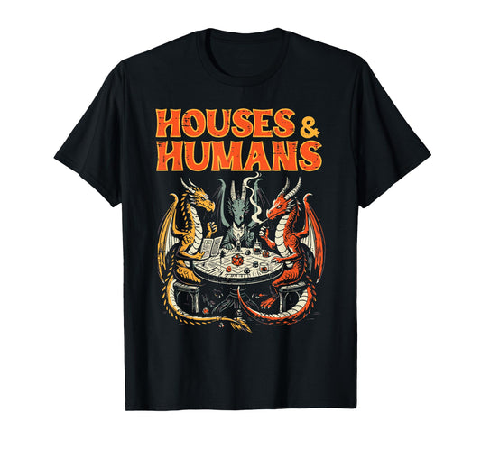 Gaming Houses Humans Funny Rpg Parody Gamer Men Boys Kids T-Shirt