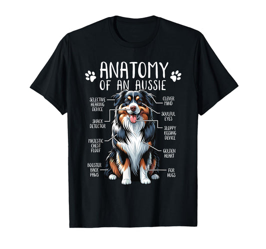 Funny Anatomy Australian Shepherd Dog Lover Aussie Owner Men Women Girls Kids T-Shirt