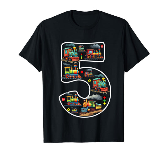 Kids 5 Year Old Boy Trains Birthday 5th Birthday Locomotive Train T-Shirt