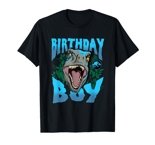 Jurassic World Birthday Boy Roaring Velociraptor Blue Logo T-Shirt