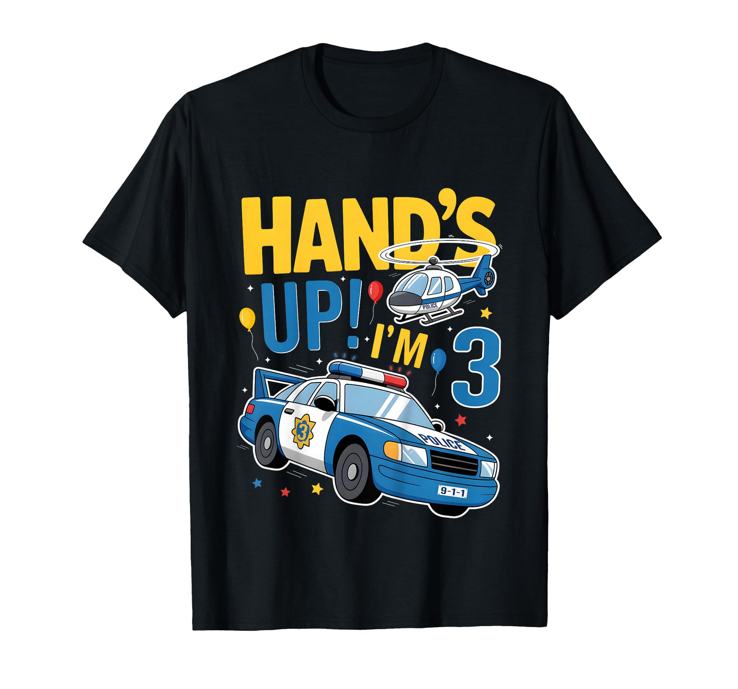 Police 3rd Birthday Boy Girl 3 Year Old Policeman Police Car T-Shirt