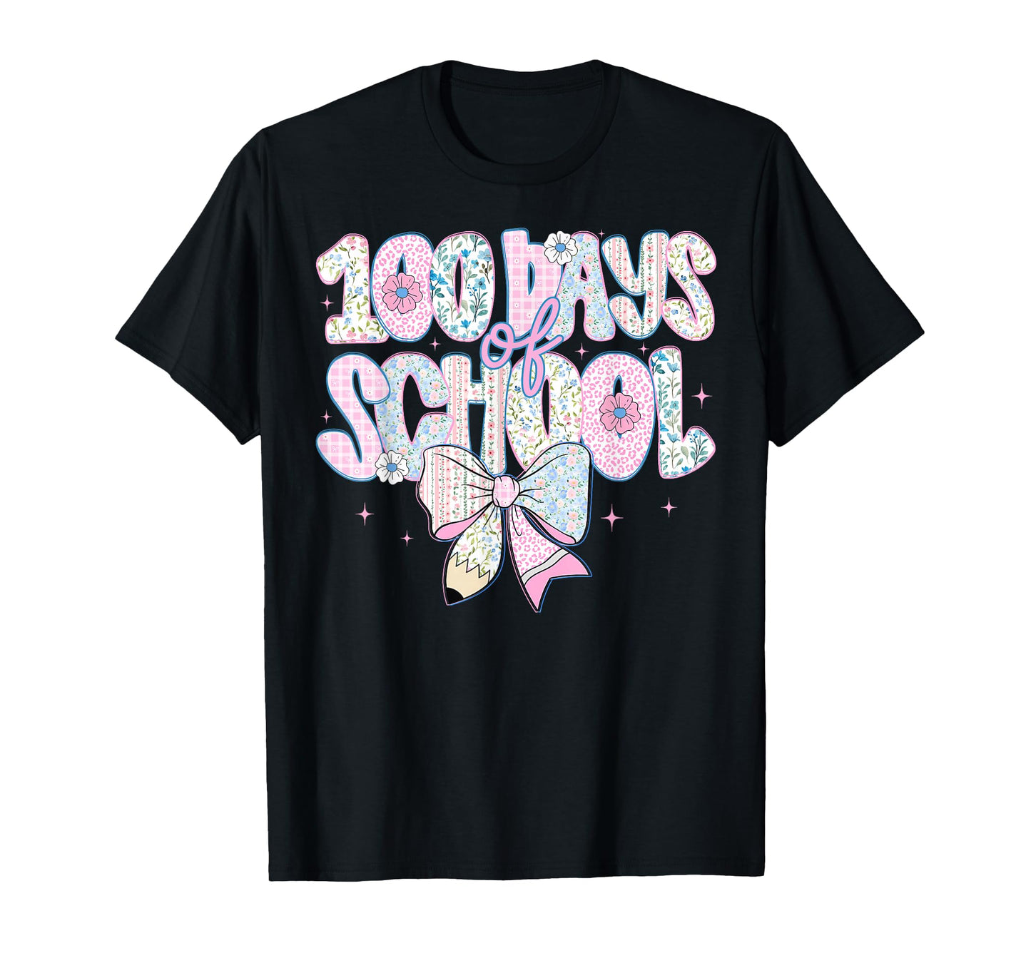 100 Days of School Floral Coquette Pencil Bow Teacher Girls T-Shirt
