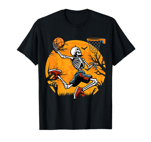 Basketball Skeleton Halloween Spooky Boys Basketball Player T-Shirt