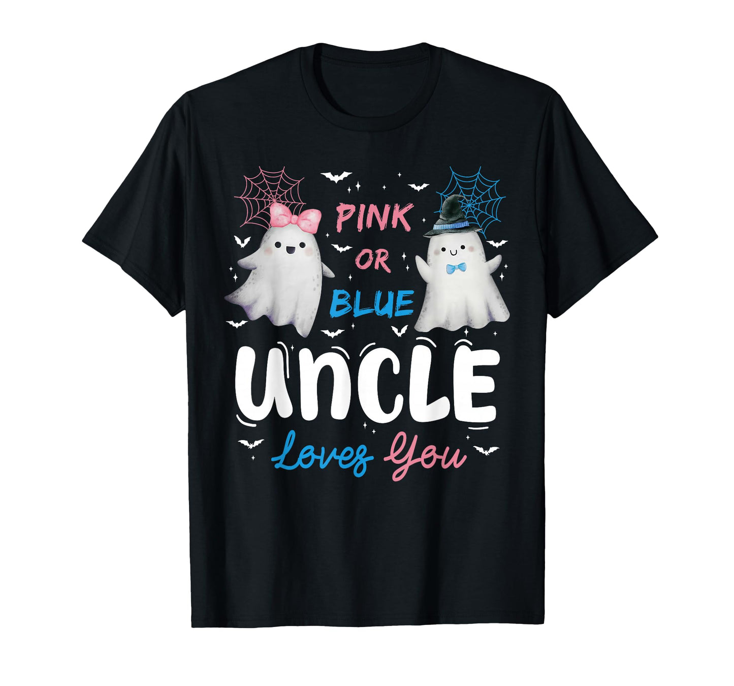 Pink or Blue Uncle Loves You Halloween Ghost Gender Reveal T-Shirt