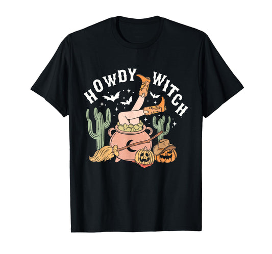 Retro Howdy Witch Western Halloween Pumpkin Cowgirl Outfits T-Shirt