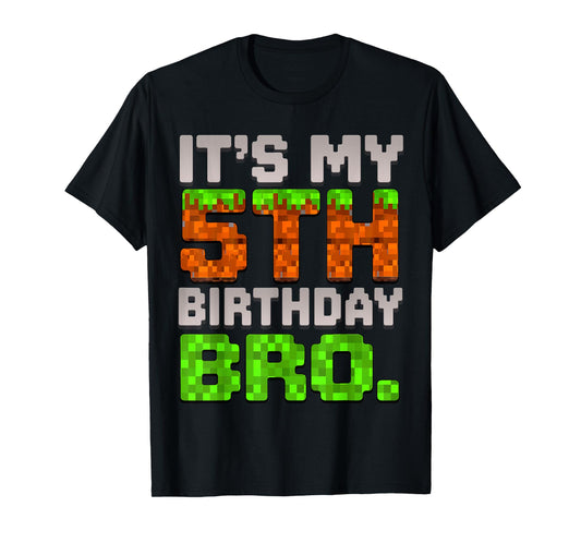 Kids Boy It's My 5th Birthday Bro Video Game Pixel T-Shirt
