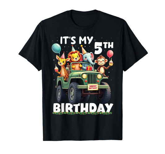 Its My 5th Birthday Zoo Safari Jungle Animals Lover Kids T-Shirt