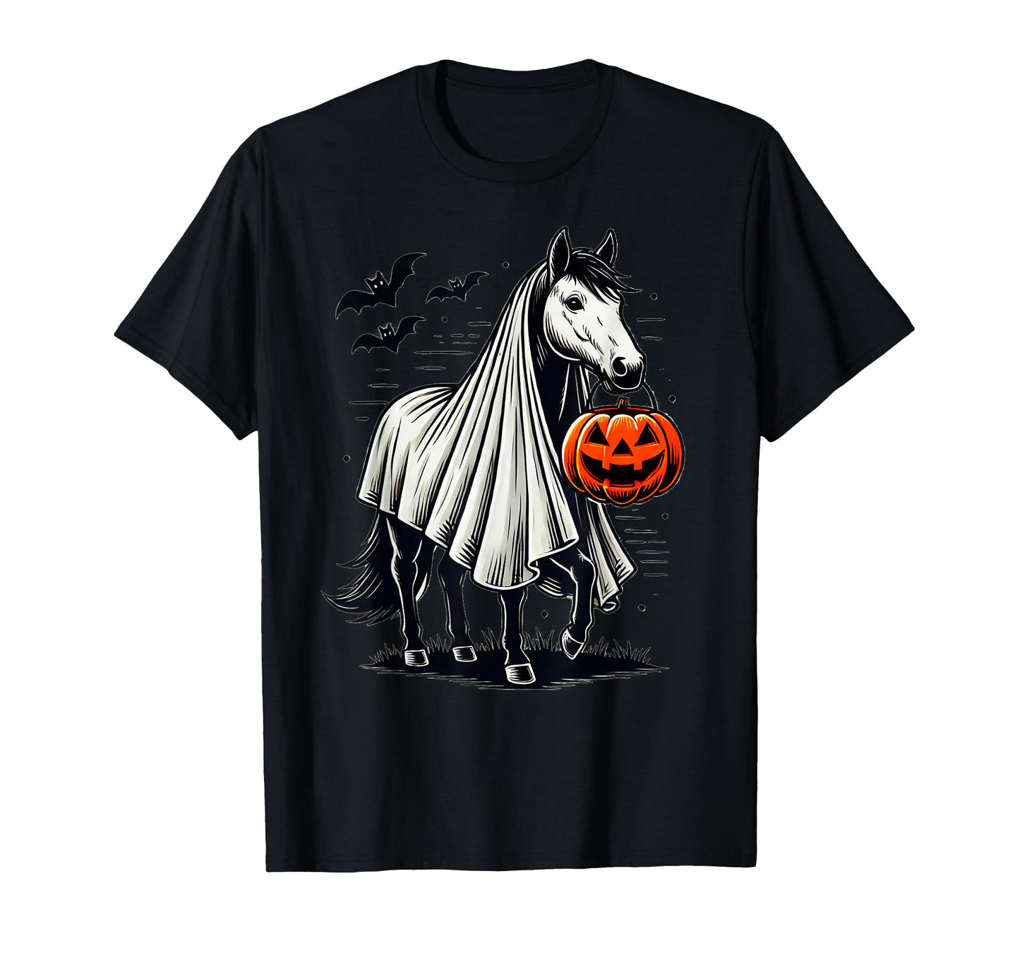 Halloween Horse With Pumpkin Ghost Costume Rider Riding T-Shirt