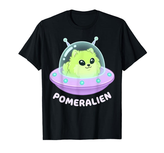 Pomeralien Cute Pomeranian Alien Spaceship Cartoon Art T-Shirt