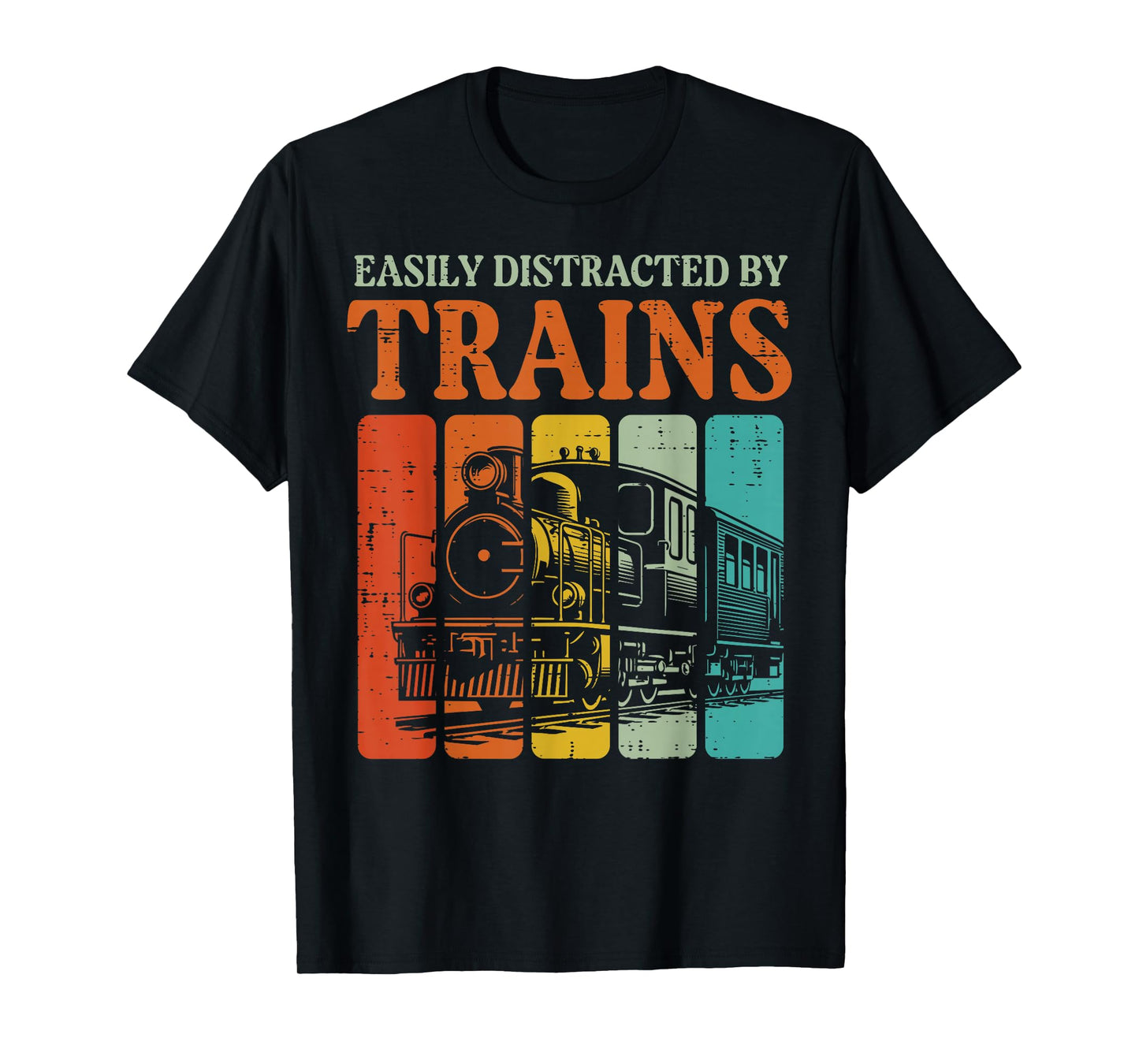 Easily Distracted By Trains Funny Locomotive Men Boys Kids T-Shirt