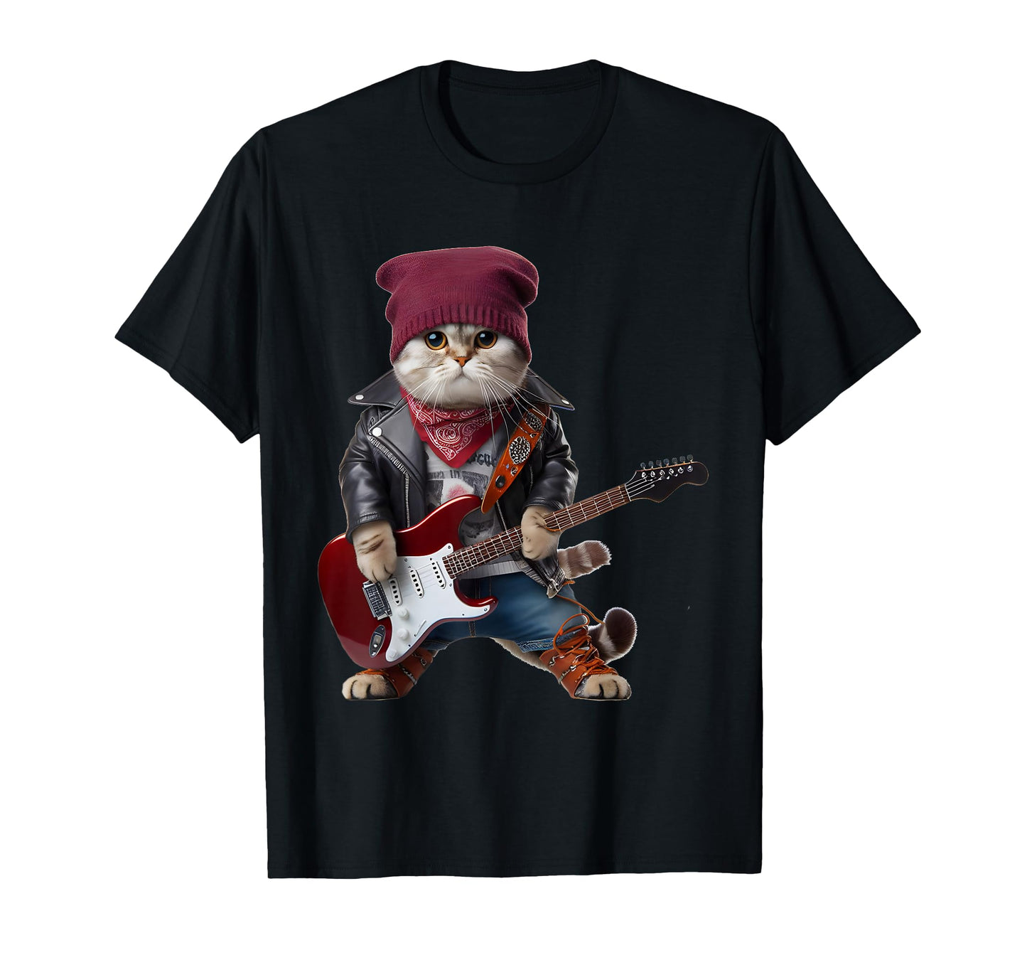 Cat Playing Guitar Cute Funny Cute Kitten Rock Rockin Cat T-Shirt