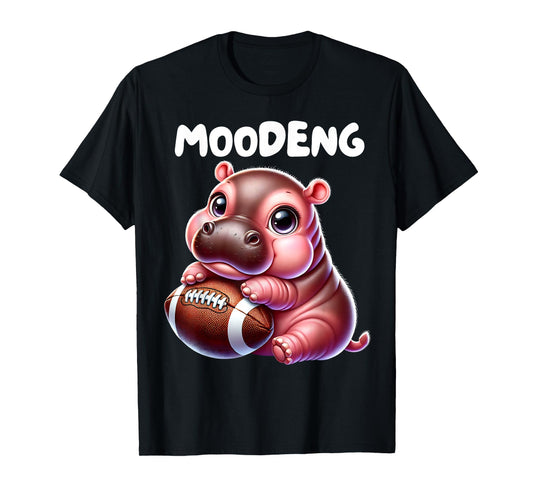 MooDeng American Football Sport Cute Baby Pygmy Hippo Meme T-Shirt