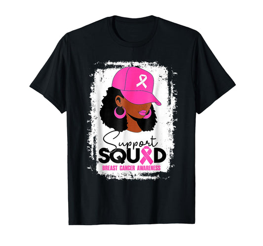 Support Squad Black Women Pink Hat Breast Cancer Awareness T-Shirt