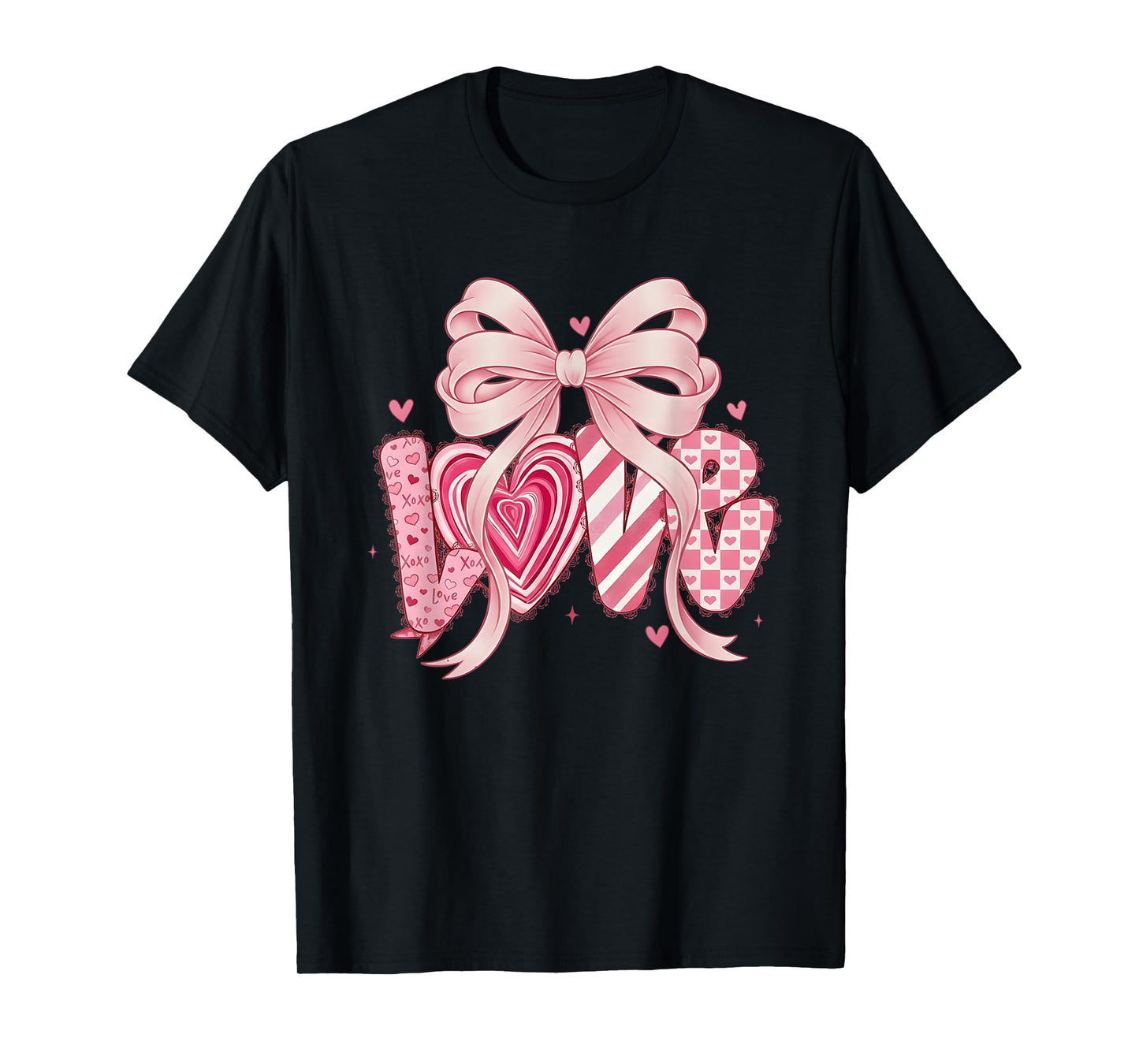 Valentines Day Love with Bow and Hearts Preppy Coquette Pink T-Shirt