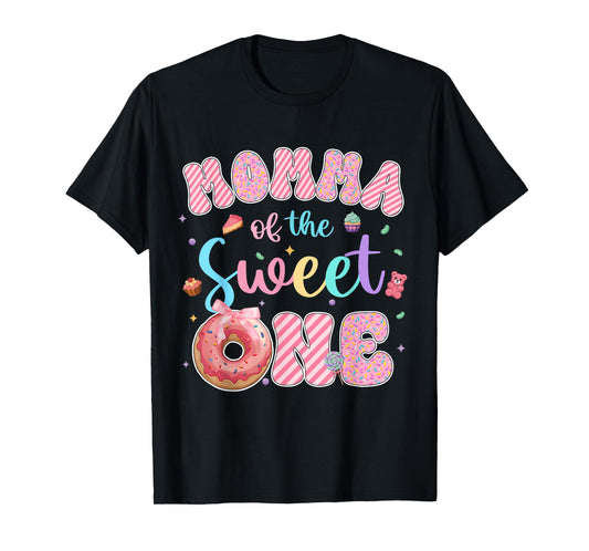 Momma of The Sweet One Donut First Birthday Matching T-Shirt