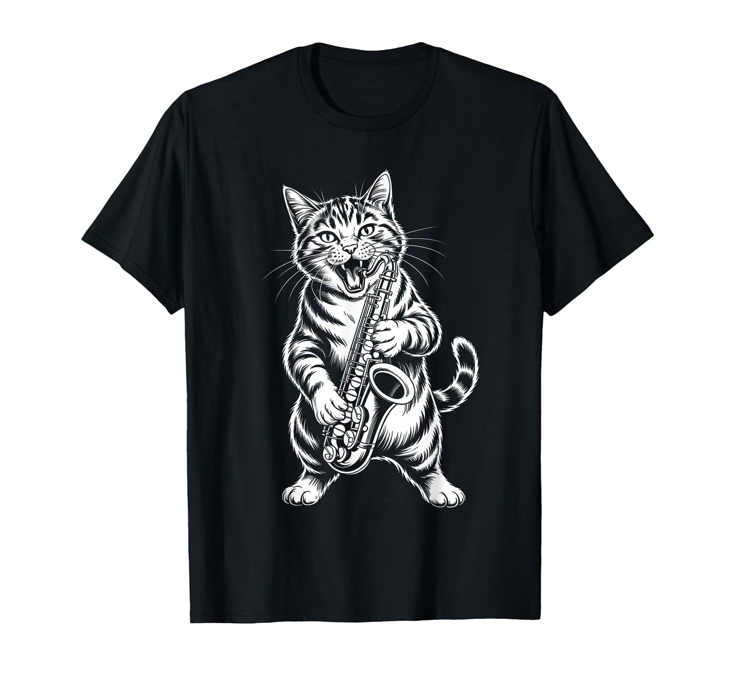Cat Playing Saxophone Funny Cat Musician Saxophonist T-Shirt