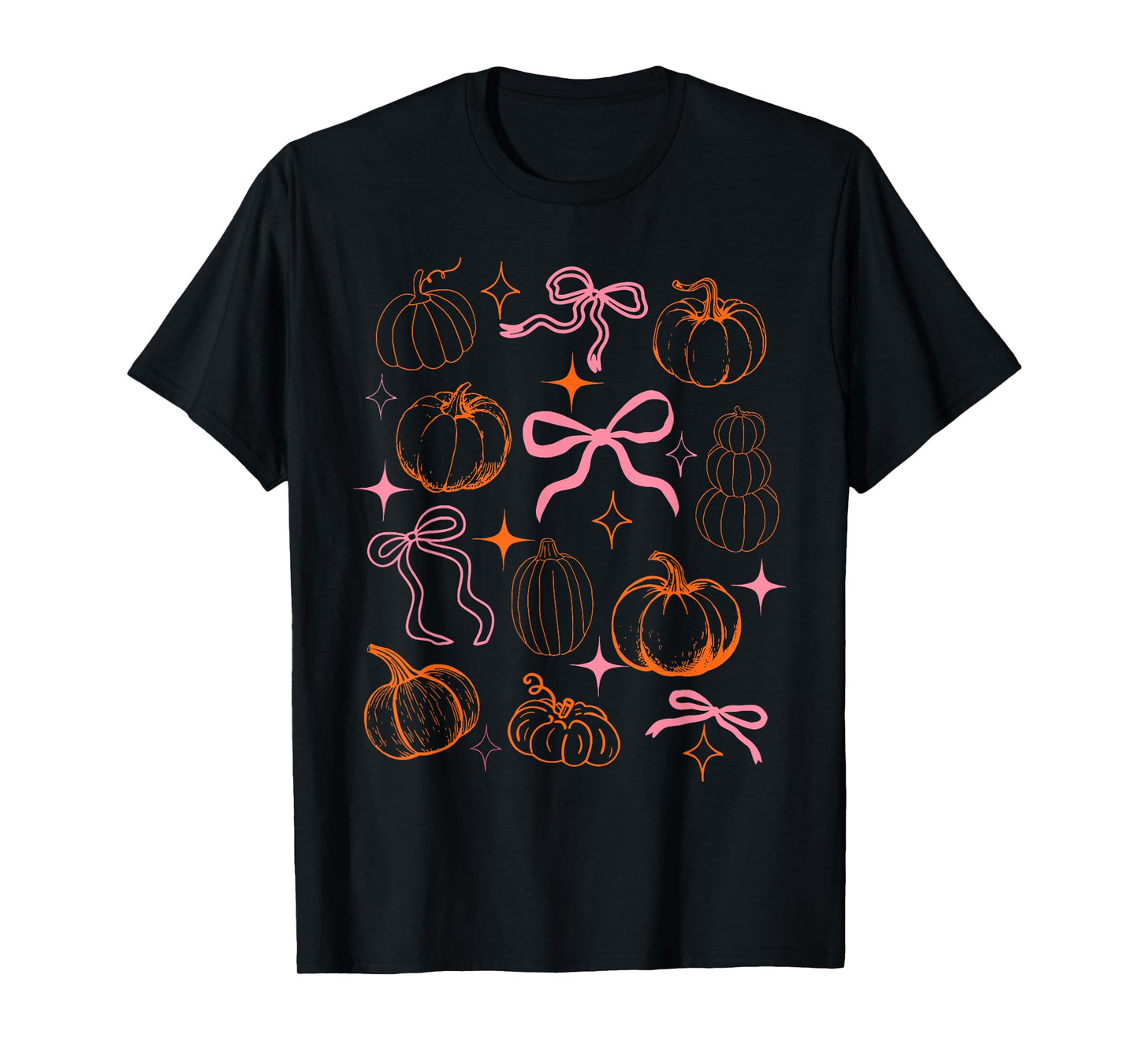 Coquette Bow Pumpkin Season Leaves Thanksgiving Autumn Fall T-Shirt