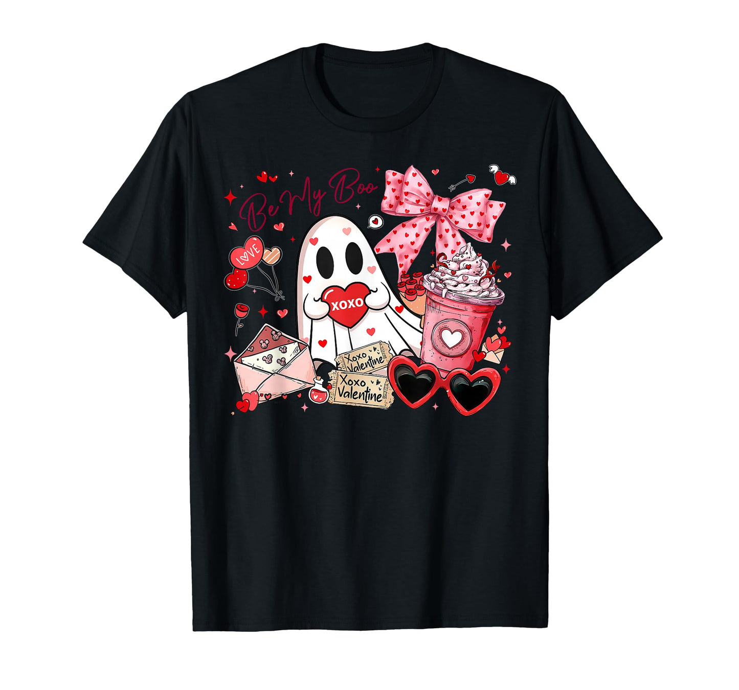 Preppy Be My Boo XOXO Ghost Coquette Bow Valentine's Day T-Shirt