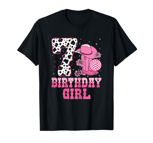 Western 7th Birthday Party 7 Years Old Birthday Cowgirl T-Shirt