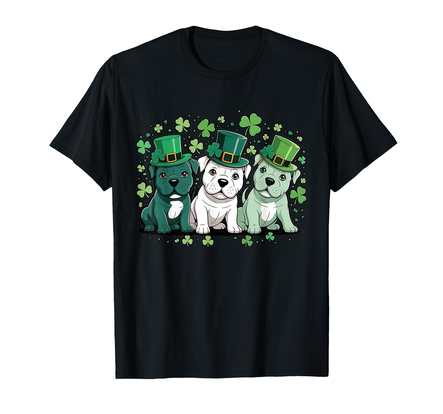 Three Pitbull Dogs St Patricks Day Women Men Kids T-Shirt