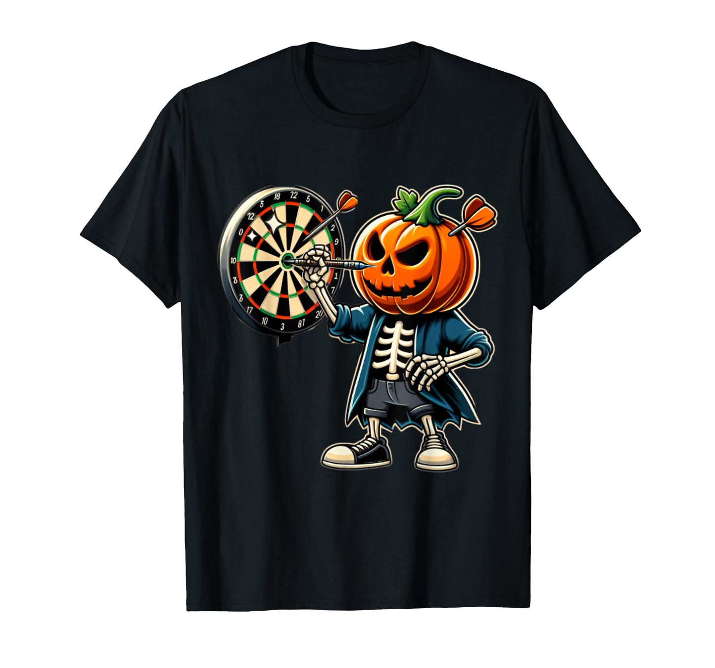 Funny Halloween Dart Player Skeleton Pumpkin T-Shirt