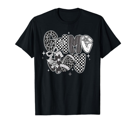 Touchdown American Football Game Day Coquette Bow Checkered T-Shirt