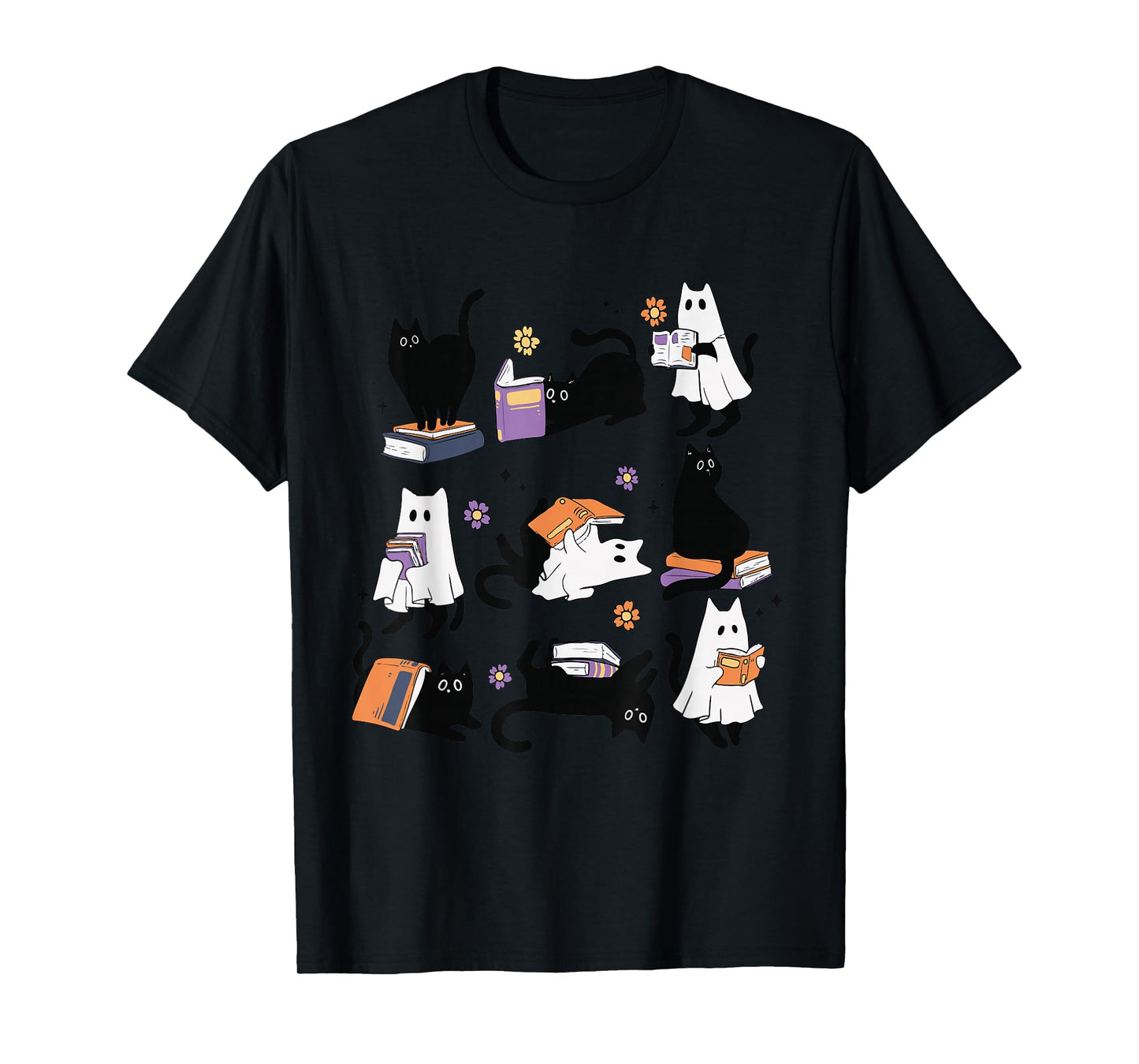 Halloween Ghost Black Cat Reading Book Costume T-Shirt