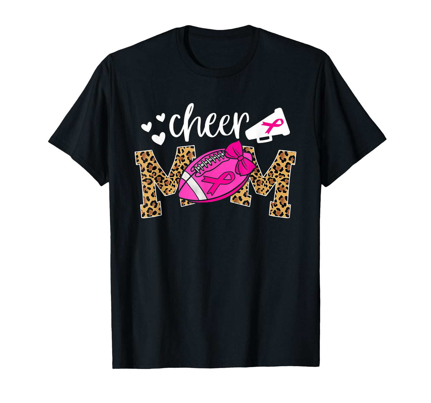 Football Cheer Mom Pink Leopard Breast Cancer Awareness T-Shirt