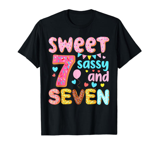 Kids Sweet Sassy And Seven Birthday Girl Donut T-Shirt