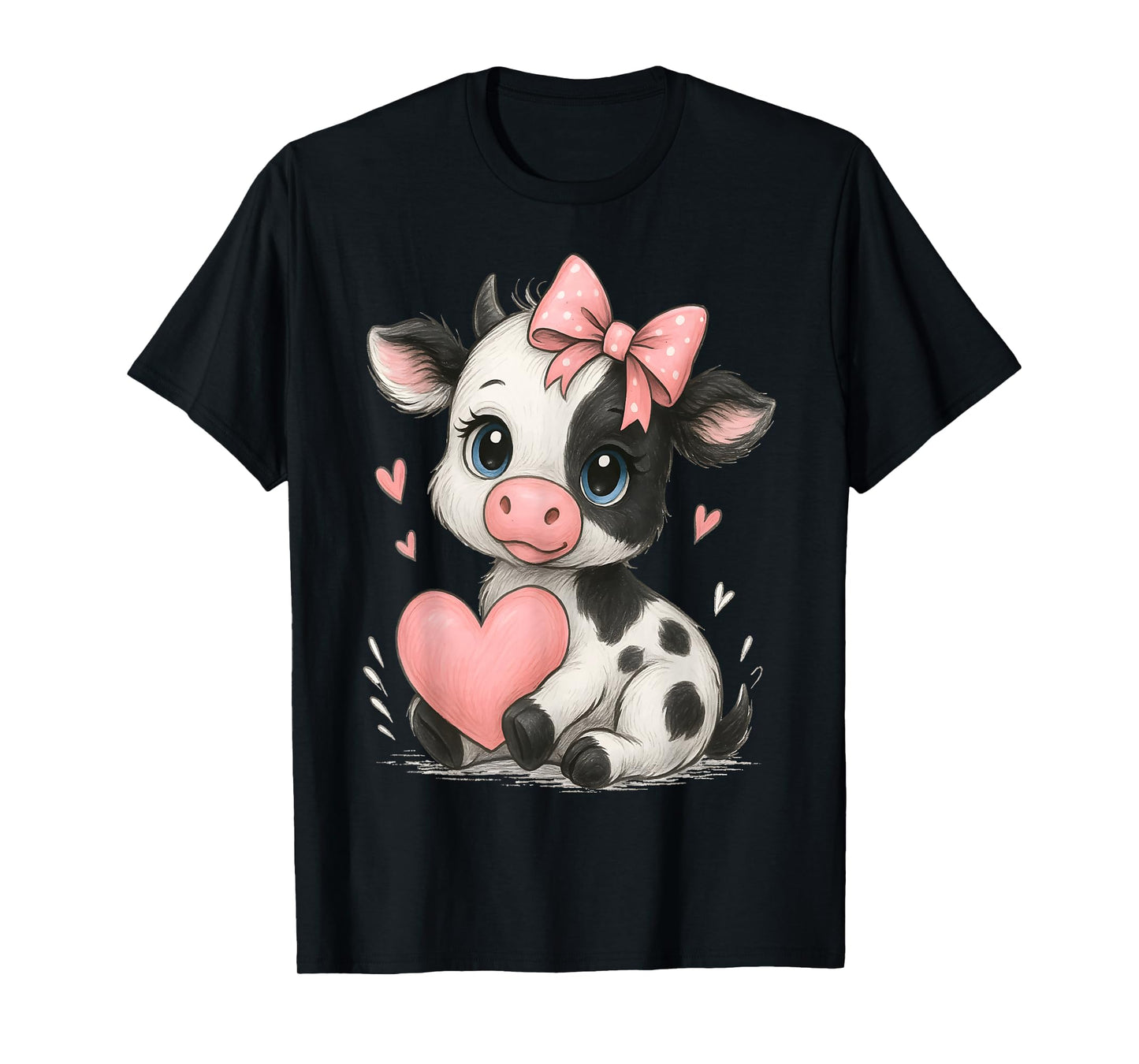 Adorable Baby Cow With Pink Coquette Bow Holding Heart T-Shirt