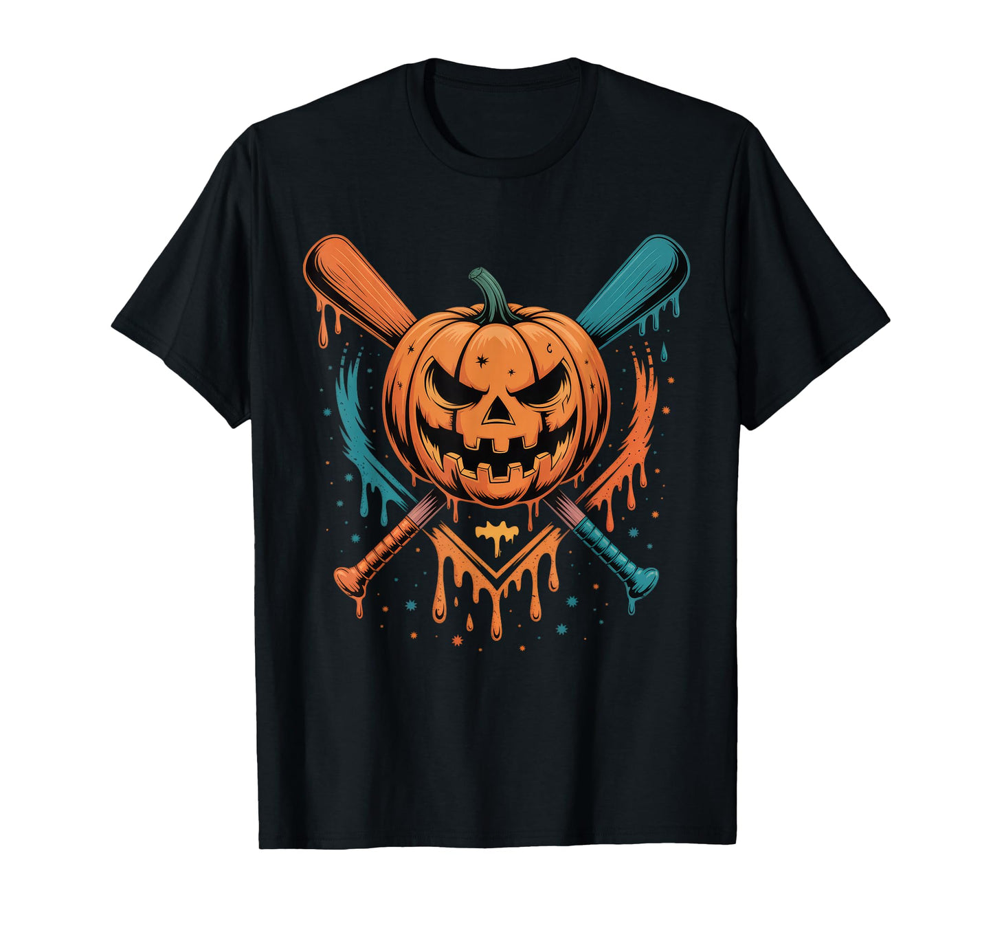 Pumpkin Halloween Baseball Ice Cream Drip Spooky Boys Youth T-Shirt