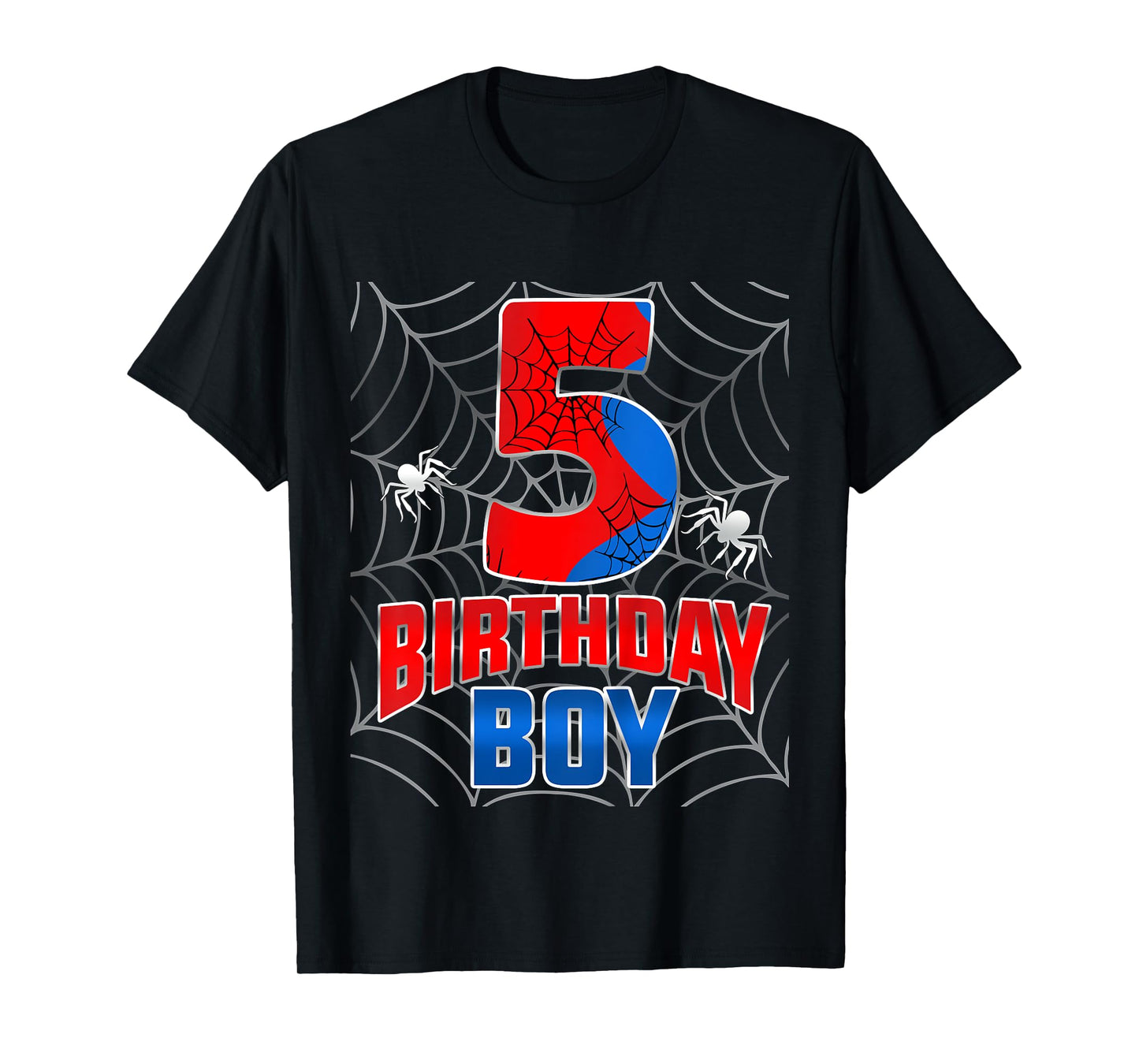 Kids Spider Web Five 5 Years Old It's My 5th Birthday Boy T-Shirt